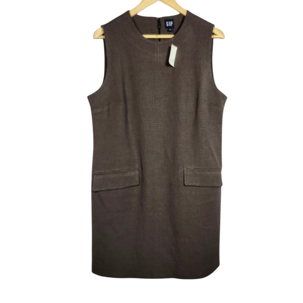 NEW GAP Shift Mini Dress Brown Houndstooth Sleeveless L Minimalist Dark Academia